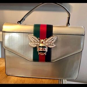 Golden vegan leather satchel w/ matching wallet